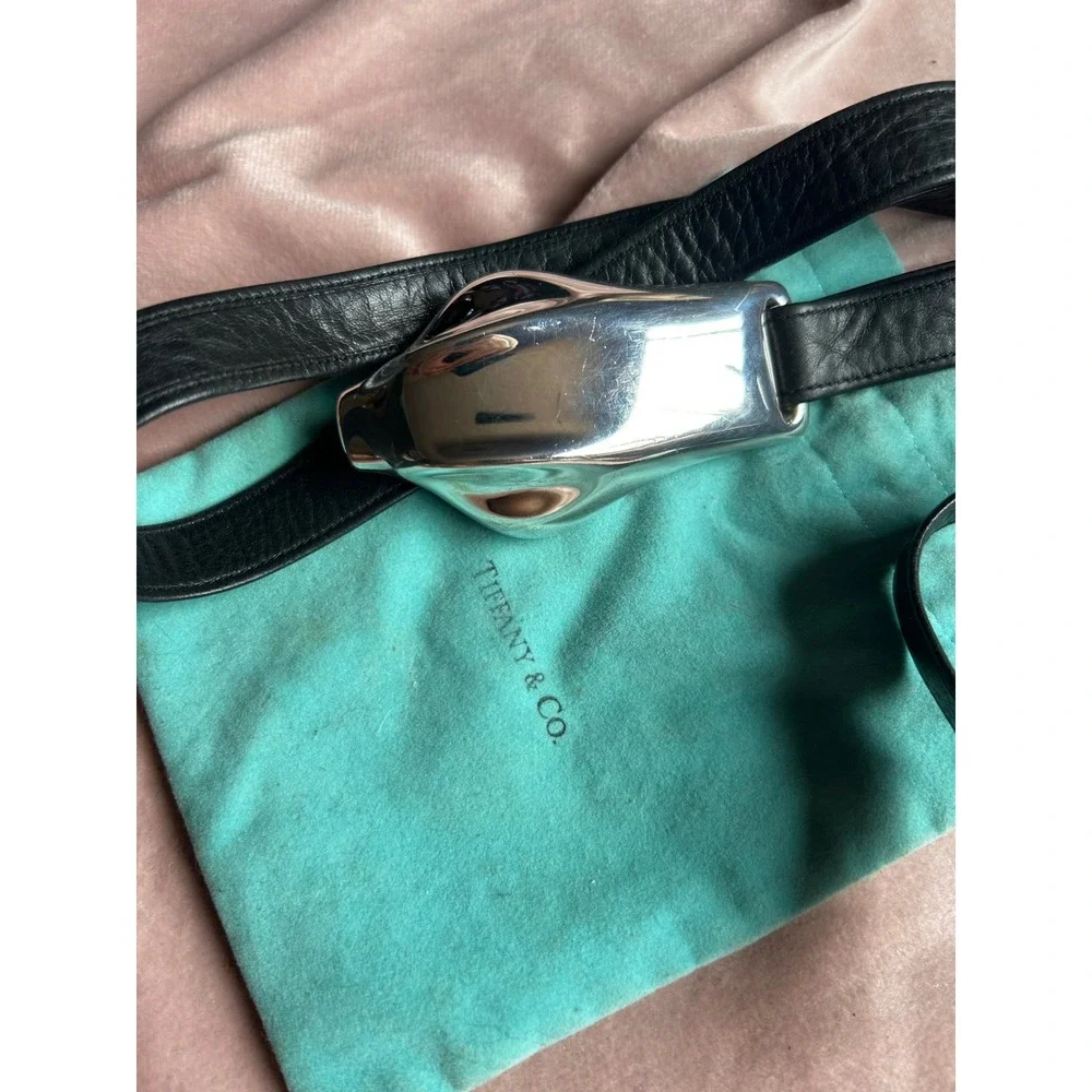 Tiffany & Co Elsa Peretti Snake Belt Sterling Silver 925 Black Leather Vintage